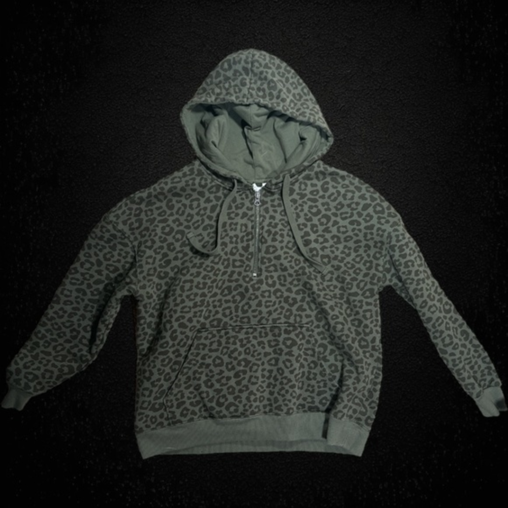 Olive Leopard‎ 3/4 Zip Hoodie